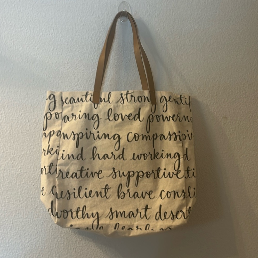 No brand inspirational words tote bag with inside pocket